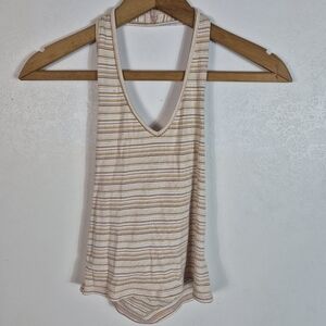 American Eagle Striped Cream and Pink Women's Tank Top Halter